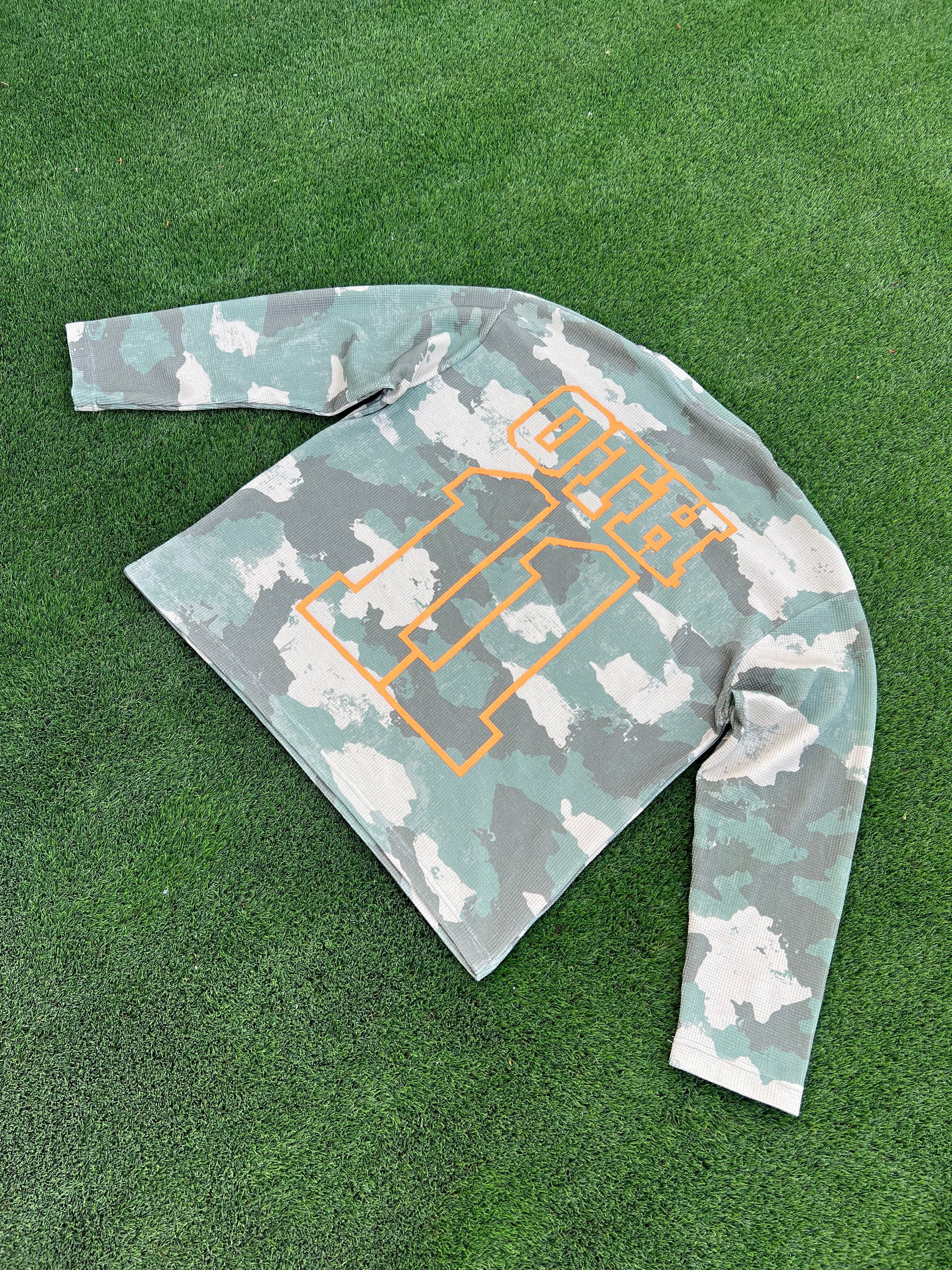 Green Camo Waffle Knit Long Sleeve